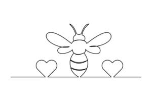Simple illustration of honey bee shape continuous single line art bee outline art icon vector