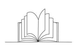Continuous one line drawing of book opening minimalistic outline icon vector