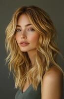 A beautiful blonde woman with wavy hair photo