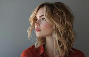 A woman with a long wavy hair photo