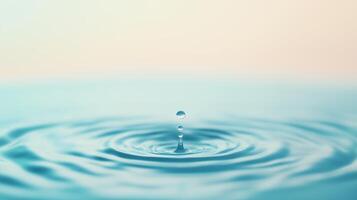 Splash of Fresh Water Droplet Hitting Surface Creating Ripples in Realistic Close Up Photography Highlighting Pure Nature and Tranquility for Calm Meditative and Refreshing Visual Appeal photo
