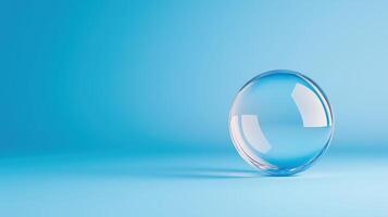 Transparent Glass Sphere on Blue Background Showcasing Minimalist Design and Symbolizing Clarity and Purity in a Contemporary Setting for Modern Abstract Concepts in Stock Photography Collections photo