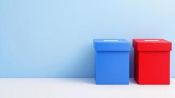 Red and Blue Ballot Boxes on American Flag Background Symbolizing Democracy and Election Process in the USA with Patriotic Themes and Civic Engagement Elements photo