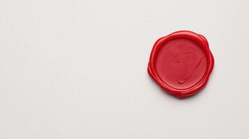 Red Wax Seal on Off-White Background for Vintage Document Authenticity and Classic Official Branding, Featuring Smooth Textures and Minimalist Design for Elegant Historical Correspondence photo