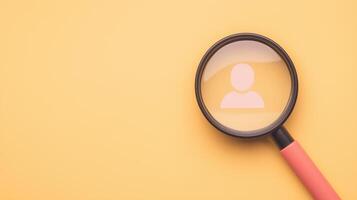 Magnifying Glass Focusing on Resume With Highlighted Sections on Yellow Background for Career Analysis and Recruitment Concepts photo