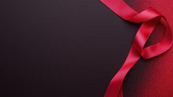 Elegant Red Satin Ribbon with Smooth Stylish Loops on a Dark Background for Festive Decor, Luxury Gift Wrapping, and Sophisticated Design photo