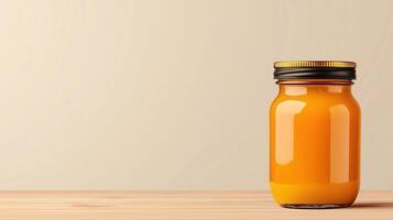 Homemade Pumpkin Jam Jar with Label Mockup on Wooden Surface for Thanksgiving and Autumn Design Projects photo