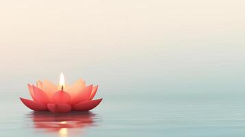 Tranquil Lotus Candle Floating on Calm Water at Sunset for Peaceful Meditation and Serene Home Decor photo