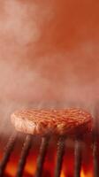 Grilled Steak on Smoky Barbecue Grill in High Resolution 4K Animation Vertical with Flames and Juicy Texture for Summer Cookout and Culinary Art photo