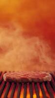 Sizzling Steak on the Grill 4K Animation Vertical with Flames and Smoke for Barbecue Enthusiasts and Culinary Art photo