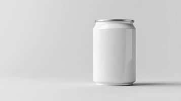 Blank White Soup Can Isolated on Neutral Background for Versatile Canned Food Mockup and Branding Presentation in Minimalistic Style Highlighting Simplicity and Modern Packaging Design Trends photo