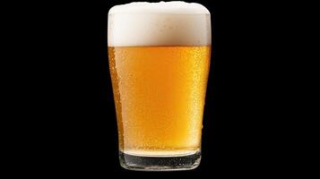 Refreshing Cold Beer With Bubbles Fizzing in Glass Against Black Background in Slow Motion for Bar Menus and Beverage Promotions photo