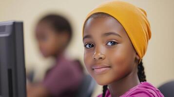 Diverse Youth Collaborating in Learning Environment with Focus on Technology and Education photo