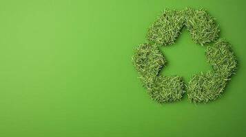 Recycling Symbol in Green Grass Texture Isolated on Green Background, Symbolizing Sustainability and Eco-Friendly Practices, Perfect for Environmental Concepts and Sustainable Design Projects photo