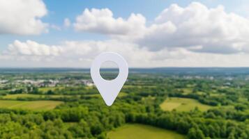 Aerial View of Landscape with Network Markers Representing Land Connectivity in Natural Setting Under Blue Sky with White Clouds photo