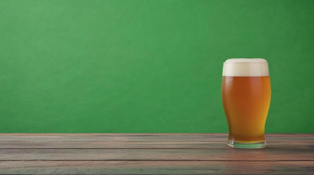 Freshly Poured Craft Beer on Rustic Wooden Bar with Green Screen Background for Creative Editing and Promotional Design in a Microbrewery Setting photo