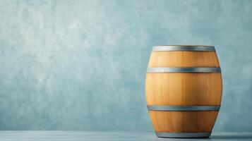 Rustic Wooden Oak Barrel in Traditional Cool Cellar Setting for Wine and Cognac Storage Against Textured Background for Distillery and Beverage Production photo