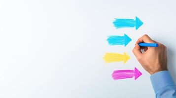Hand Drawing Flowchart with Colorful Arrows on Whiteboard Reflecting Process Planning and Creative Strategy in Office or Workspace Ideal for Business Presentation or Educational Content photo
