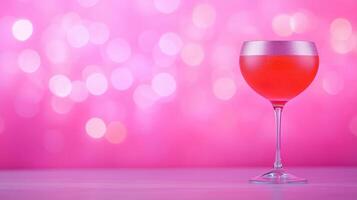 Vibrant Party Cocktail With Disco Ball Reflection on Bright Neon Pink Background for Celebratory Stock Image Perfect for Festive Events and Nightlife-Themed Design or Marketing Projects photo
