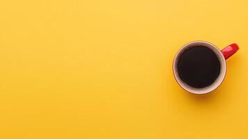 Orange Coffee Cup with Rich Black Coffee on Bright Yellow Background for Vibrant Modern Design and Cafe Advertising photo