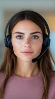 Professional Female Customer Service Representative with Headset in Modern Call Center for Business Communication and Customer Support Service Excellence photo