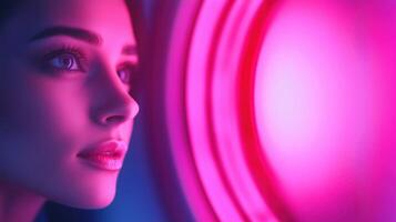 Businesswoman Unlocking Vault With Glow Emanating In Gradient Light Reflecting Curiosity And Innovation photo