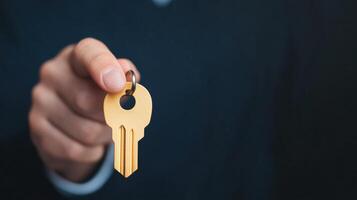Businessman Unlocking Padlock With Golden Key Representing Access to Success and Opportunities in Corporate World photo