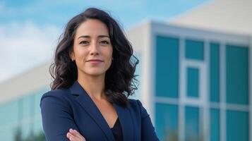 Confident Female CEO Leading Business in Modern Corporate Environment with Professional Attire and Positive Expression photo