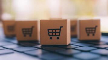 Setting Up an Online Store Interface with Shopping Cart Icon for E-commerce Business Growth and Digital Marketing Strategy photo