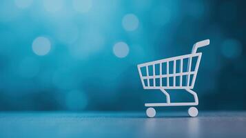 Artificial Intelligence in Retail Concept Featuring Shopping Cart on Futuristic Background with Bokeh Light Effects Signifying Modern Technology in Digital Commerce and Advanced Consumer Goods photo