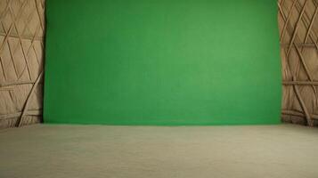 Green Screen in Nomadic Yurt Interior for Versatile Backgrounds in Photography and Film, Ideal for Creative Projects and Visual Storytelling in Natural Settings photo