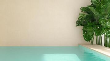 Tranquil Indoor Pool Area with Lush Tropical Plants and Serene Atmosphere, Ideal for Relaxation and Wellness Design Concepts in Contemporary Architectural Spaces photo
