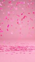 Pink Confetti Falling Amidst a Dreamy Pink Backdrop Creating a Festive and Joyful Atmosphere Perfect for Celebrations and Parties with a Vibrant and Cheerful Abstract Design photo