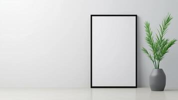 minimalista interior decoración con blanco marco propensión en contra blanco pared siguiente a verde planta en gris florero para moderno diseño y inspiración foto