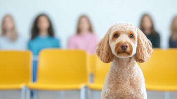 Service Dog in Classroom Setting Focused on Learning and Supportive Role in Educational Environment with Students in Background photo