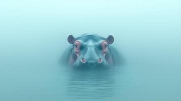Hippo Submerged in Misty Water with Eyes and Ears Visible Highlighting Calmness in Nature and Serenity in Wildlife Photography photo