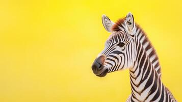Zebra Standing in Profile with Stripes Clearly Visible Against Bright Yellow Background, Emphasizing Unique Black and White Patterns, Perfect for Wildlife and Nature Themes, Striking and Bold Art photo