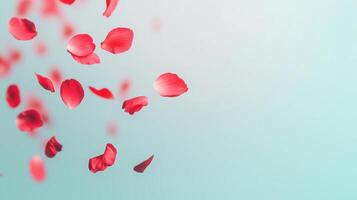 Cherry Blossom Petals Drifting Gracefully Against a Clear Blue Sky, Symbolizing Spring, Tranquility, and Natural Beauty in a Soft Focus Nature Scene With Gentle Light and Airy Atmosphere photo