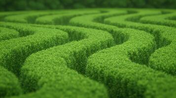 Enchanting Maze of Lush Green Hedges in an Uncharted Orchard Labyrinth Under a Beautiful Arc With a Captivating Green Screen Effect, Perfect for Peaceful Reflections and Nature-Inspired Designs photo