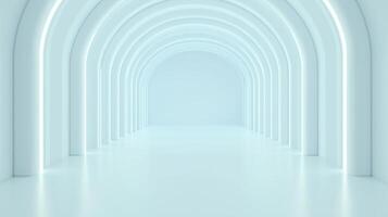 Minimalist White Geometric Tunnel with Futuristic Arches and Soft Lighting Perfect for Technology and Modern Design Concepts in Clean 3D Spaces photo