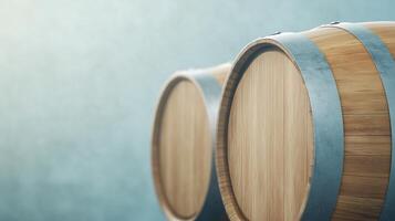 Vintage Oak Barrels Stacked in Cellar for Wine or Cognac Storage, Highlighting Traditional Craftsmanship and Elegance in Cool Environment with Rustic Wooden Textures and Metal Bands photo