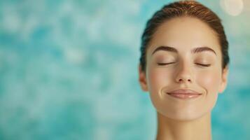 Relaxed Woman Enjoying Tranquil Spa Day with Serene Expression and Luxurious Setting Ideal for Wellness Retreat and Self-Care Concepts in Peaceful Atmosphere with Focus on Inner Calm photo