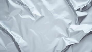 Wrinkled silver metallic surface texture with reflective folds. Abstract background for creative design and print photo