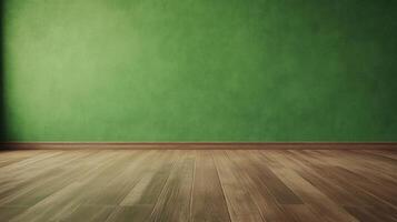 Green Screen Integrated into Martial Arts Dojo Wall Creating Modern Zen Aesthetic for Versatile Use in Design and Photography Settings Highlighting Minimalism with Natural Wooden Floor photo