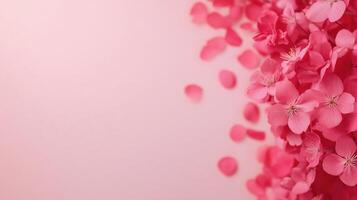 Cherry Blossom Petals Drifting Gracefully Against a Clear Pale Pink Sky, Symbolizing Renewal and Serenity, Perfectly Captured for Spring-Themed Designs photo