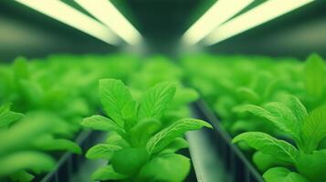 innovador agritech invernadero con vibrante plántulas en atención mostrando moderno agricultura tecnicas y lozano verdor debajo revisado Encendiendo ambiente para sostenible agricultura foto