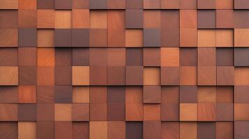 Geometric Wooden Mosaic Wall Texture in Warm Earthy Tones with Layered Square Pattern for Interior Design and Architectural Backgrounds photo