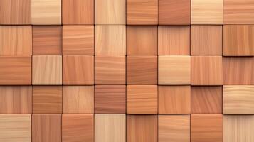 Modern Timber Wood Wall Background With 3D Tiles in Natural Warm Hues for Interior Design and Architecture, Perfect for Elegant Wallpaper and Textured Surfaces With Upscale Aesthetic Appeal photo