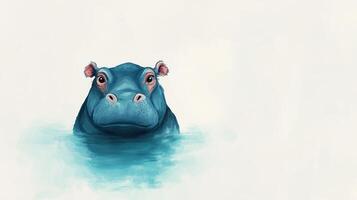 Hippo Partially Submerged in Water, Only Eyes and Ears Visible, Calm Expression, Serene Atmosphere, Artistic Illustration, Cool Color Palette, Minimalist Design, Soft Background, Nature Focus photo
