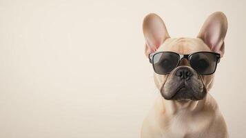 French Bulldog Wearing Sunglasses Against Cream Background in Playful 3D Render Style for Modern Decor and Pet-Themed Art photo